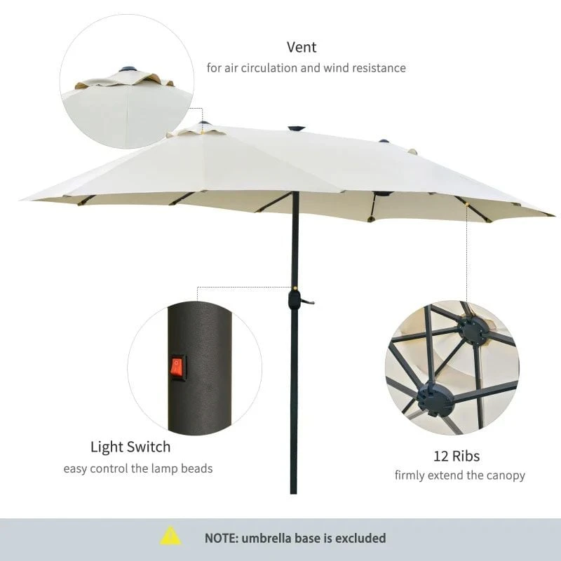 Outsunny 4.4m Double-Sided Sun Parasol LED Solar Lights - Cream White - 84D-106CW - Image 7