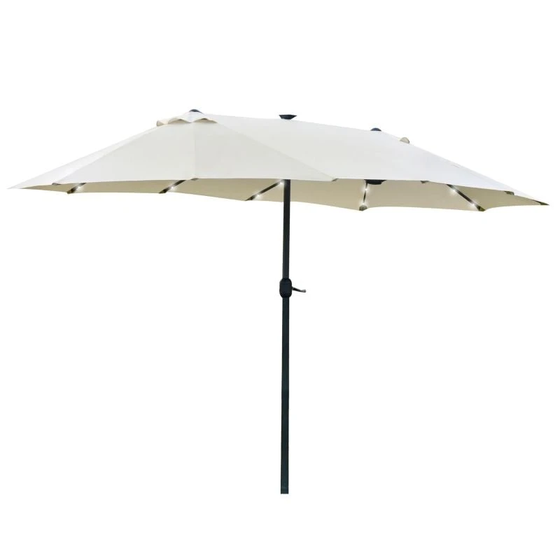 Outsunny 4.4m Double-Sided Sun Parasol LED Solar Lights - Cream White - 84D-106CW - Image 2