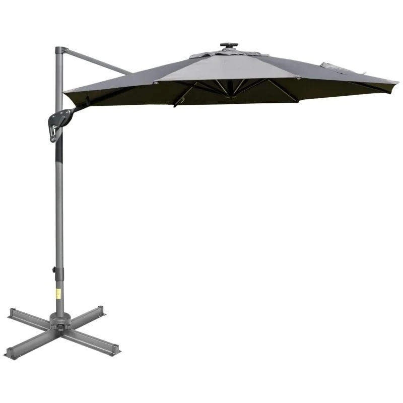 Outsunny 3m Solar LED Cantilever Adjustable Parasol With Base - Light Grey - 84D-110GY - Image 2