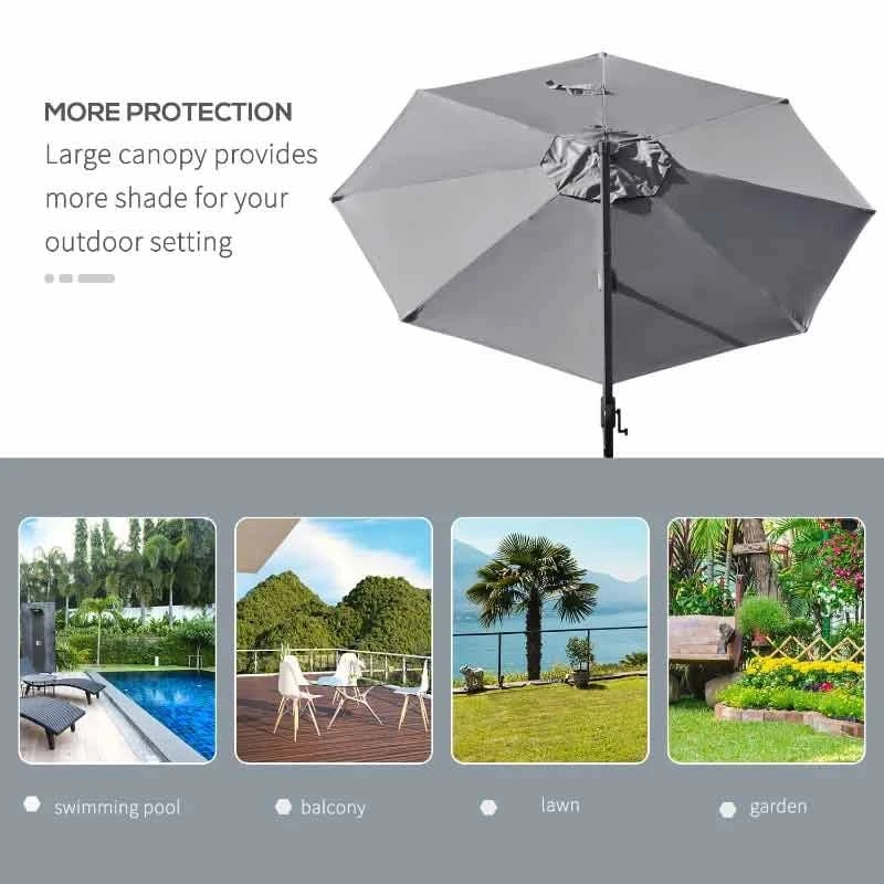 Outsunny 3m Solar LED Cantilever Adjustable Parasol With Base - Light Grey - 84D-110GY - Image 8