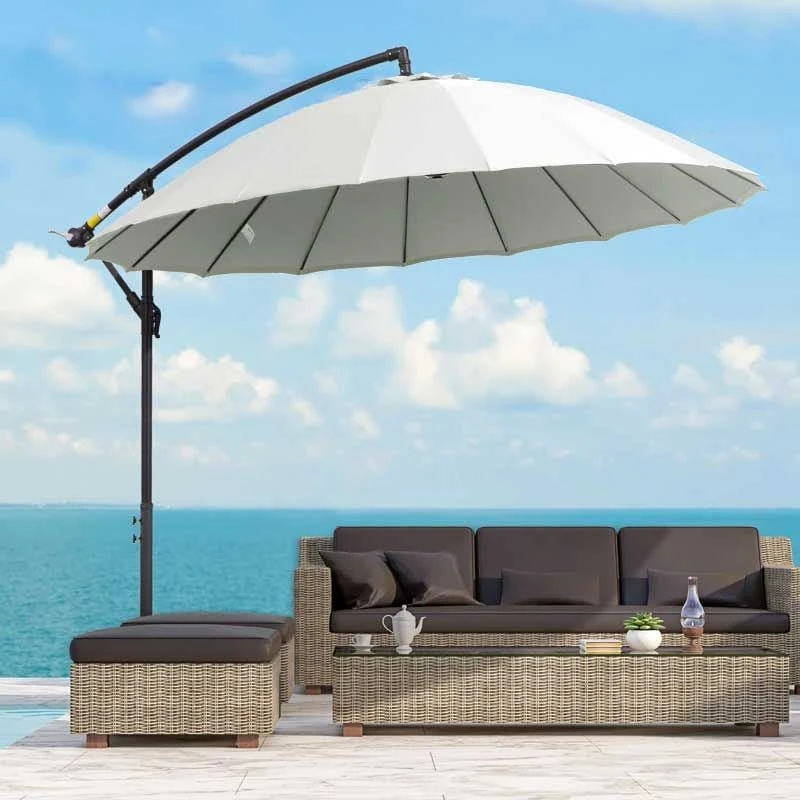 Outsunny 3m Cantilever Umbrella 18 Ribs & Vents Adjustable Angle - Cream White - 84D-118CW - Image 3