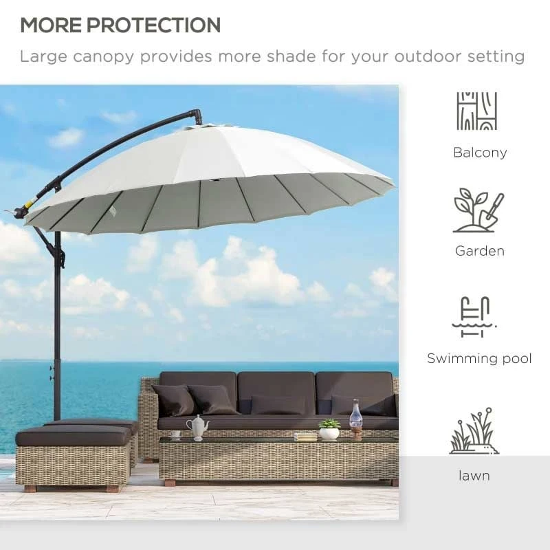 Outsunny 3m Cantilever Umbrella 18 Ribs & Vents Adjustable Angle - Cream White - 84D-118CW - Image 9