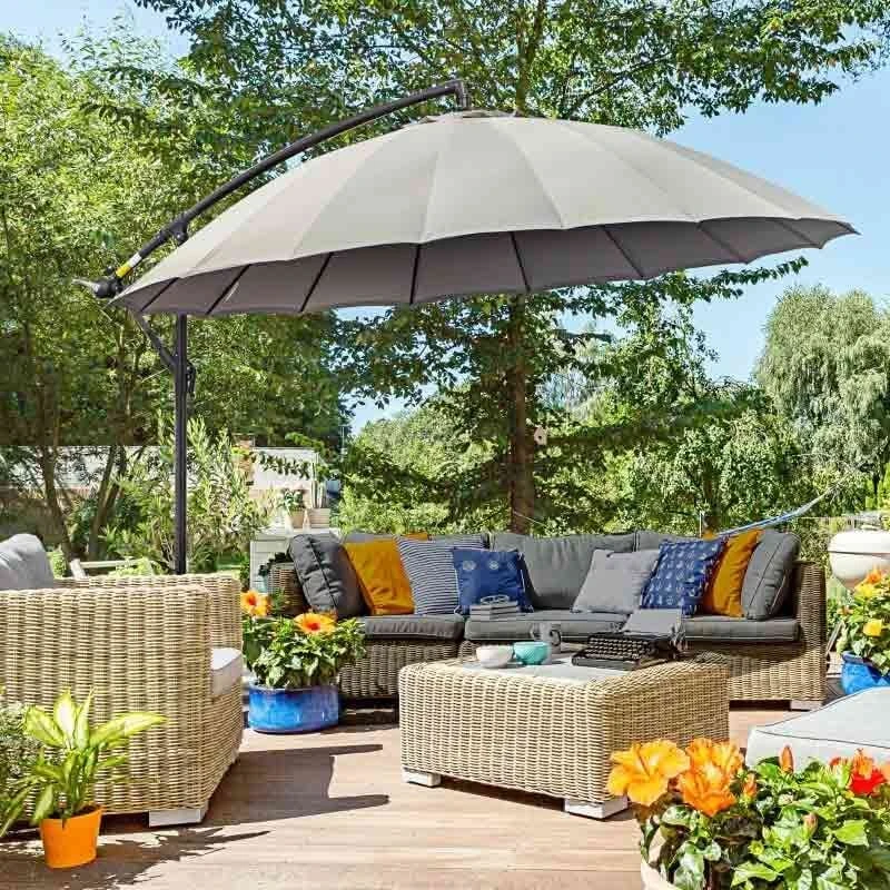 Outsunny 3m Cantilever Umbrella 18 Ribs & Vents Adjustable Angle - Light Grey - 84D-118GY - Image 3