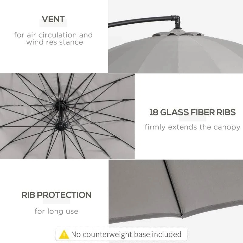 Outsunny 3m Cantilever Umbrella 18 Ribs & Vents Adjustable Angle - Light Grey - 84D-118GY - Image 10
