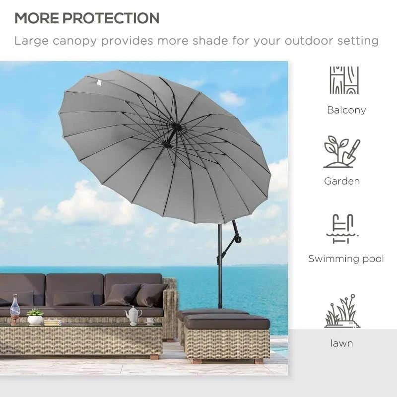 Outsunny 3m Cantilever Umbrella 18 Ribs & Vents Adjustable Angle - Light Grey - 84D-118GY - Image 9