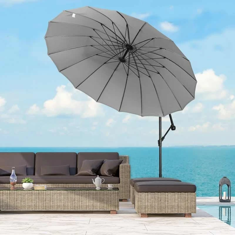 Outsunny 3m Cantilever Umbrella 18 Ribs & Vents Adjustable Angle - Light Grey - 84D-118GY
