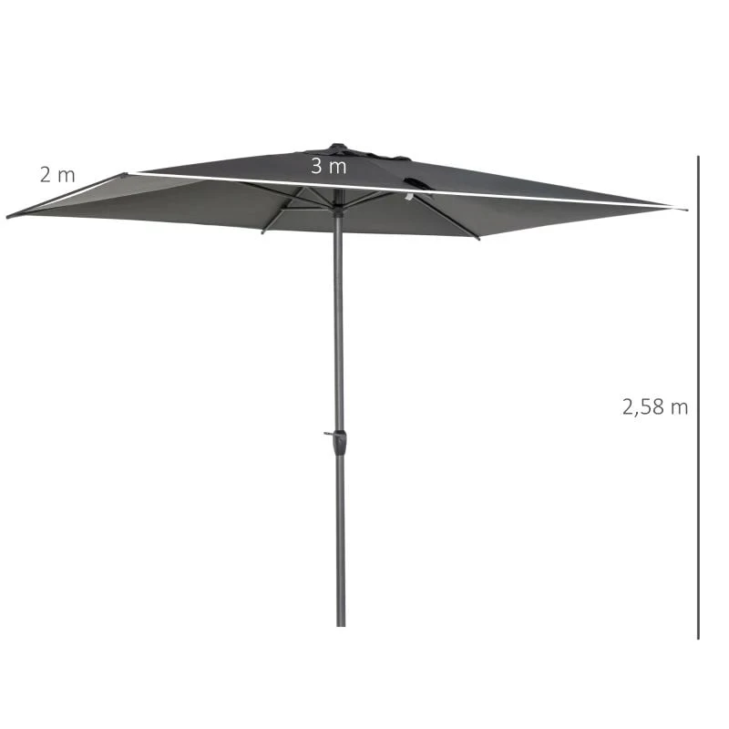 Outsunny 3 X 2m Patio Parasol With Tilt Crank Adjustable Angle - Grey - 84D-126CG - Image 10