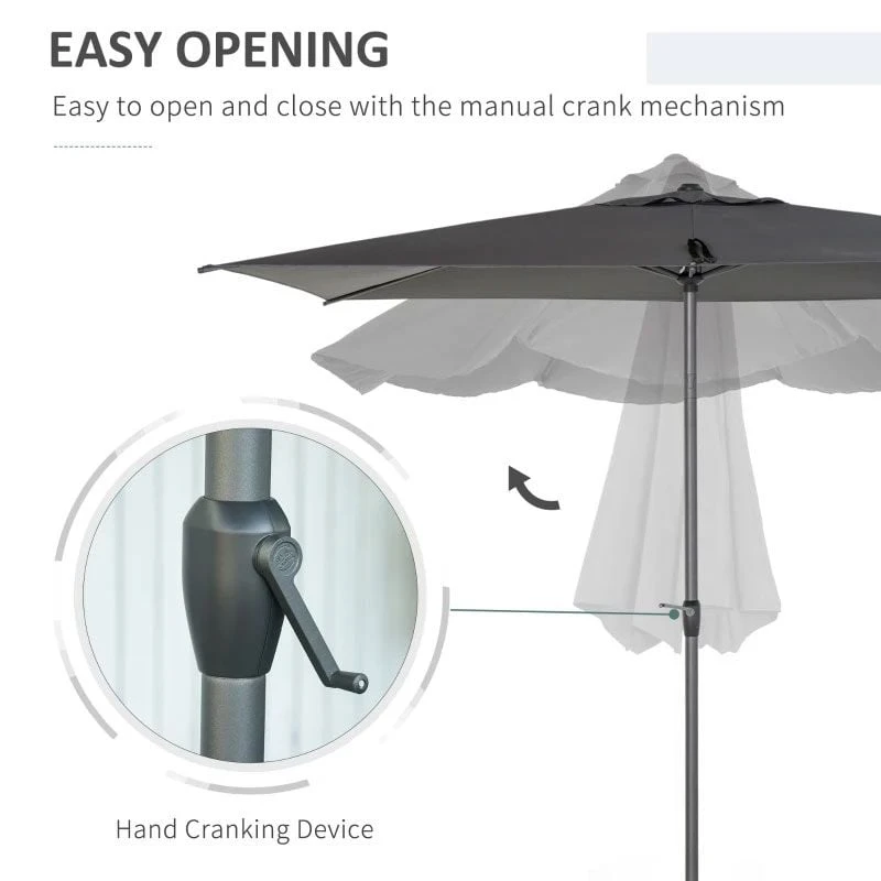 Outsunny 3 X 2m Patio Parasol With Tilt Crank Adjustable Angle - Grey - 84D-126CG - Image 8