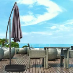 Outsunny 7kg Square Parasol Base For Cantilever Banana Parasol With Wheels - Black - 84D-148
