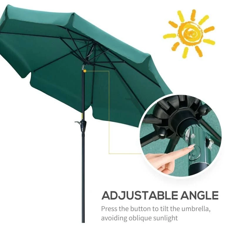 Outsunny 2.66m Patio Parasol With 8 Sturdy Ribs - Green - 84D-157GN - Image 9