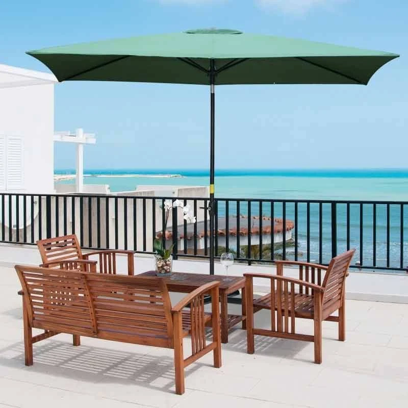 Outsunny 2 X 3m Rectangular Patio Parasol With Crank & Push Button Tilt - Green - 84D-158GN