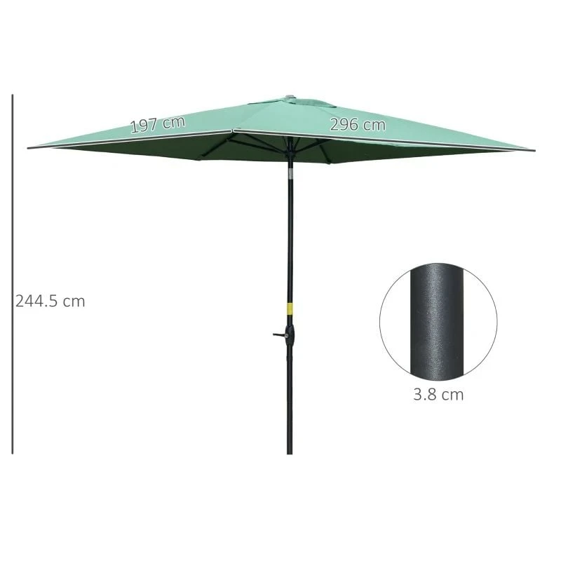 Outsunny 2 X 3m Rectangular Patio Parasol With Crank & Push Button Tilt - Green - 84D-158GN - Image 10