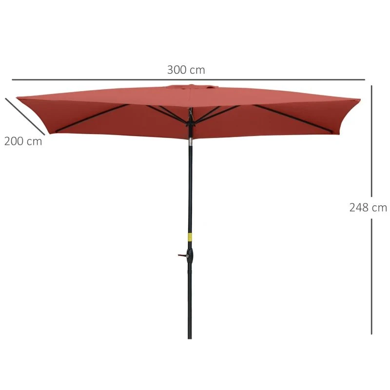 Outsunny 2 X 3m Rectangular Patio Parasol With Crank & Push Button Tilt - Wine Red - 84D-158WR - Image 9