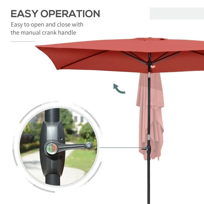 Outsunny 2 X 3m Rectangular Patio Parasol With Crank & Push Button Tilt - Wine Red - 84D-158WR - Image 7