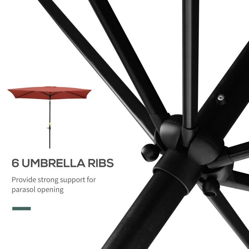 Outsunny 2 X 3m Rectangular Patio Parasol With Crank & Push Button Tilt - Wine Red - 84D-158WR - Image 6