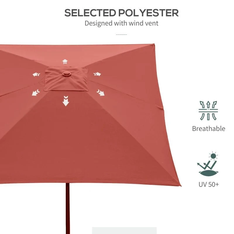 Outsunny 2 X 3m Rectangular Patio Parasol With Crank & Push Button Tilt - Wine Red - 84D-158WR - Image 5