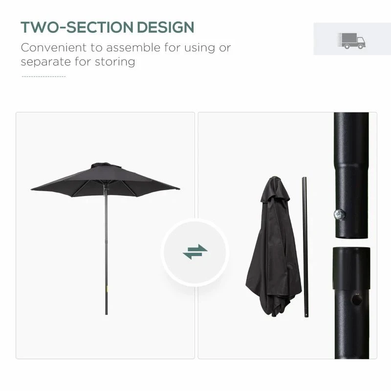 Outsunny 1.96m Patio Parasol With 6 Sturdy Ribs - Black - 84D-159BK - Image 8