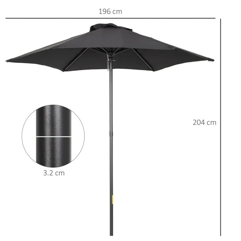 Outsunny 1.96m Patio Parasol With 6 Sturdy Ribs - Black - 84D-159BK - Image 9