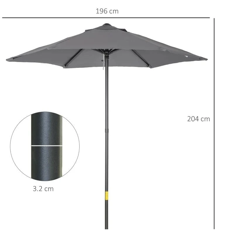 Outsunny 1.96m Patio Parasol With 6 Sturdy Ribs - Dark Grey - 84D-159CG - Image 9