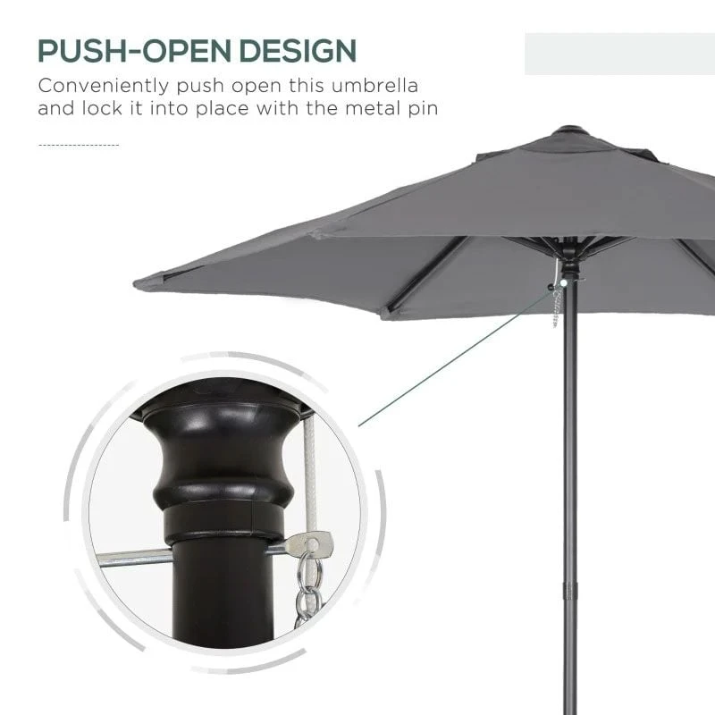 Outsunny 1.96m Patio Parasol With 6 Sturdy Ribs - Dark Grey - 84D-159CG - Image 5