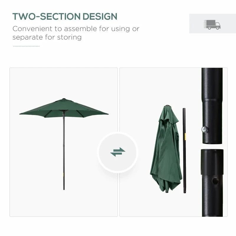 Outsunny 1.96m Patio Parasol With 6 Sturdy Ribs - Green - 84D-159GN - Image 10