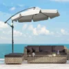 Outsunny 2.7m Banana Cantilever Parasol With Crank Handle And Cross Base - Cream White - 84D-161