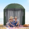 Outsunny 2m Fishing Beach Parasol With Sides And Push Button Tilt & Carry Bag - Green - 84D-173GN