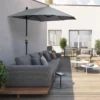 Outsunny 2m Half Balcony Parasol With Crank Handle & Base - Dark Grey - 84D-175CG