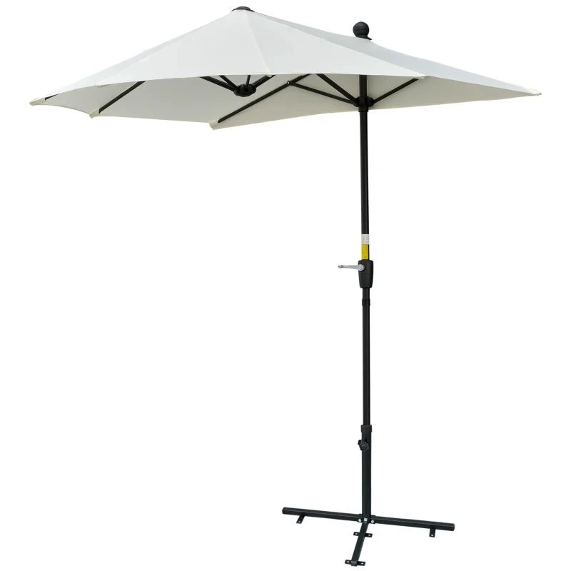 Outsunny 2m Half Balcony Parasol With Crank Handle & Base - Cream White - 84D-175CW - Image 2
