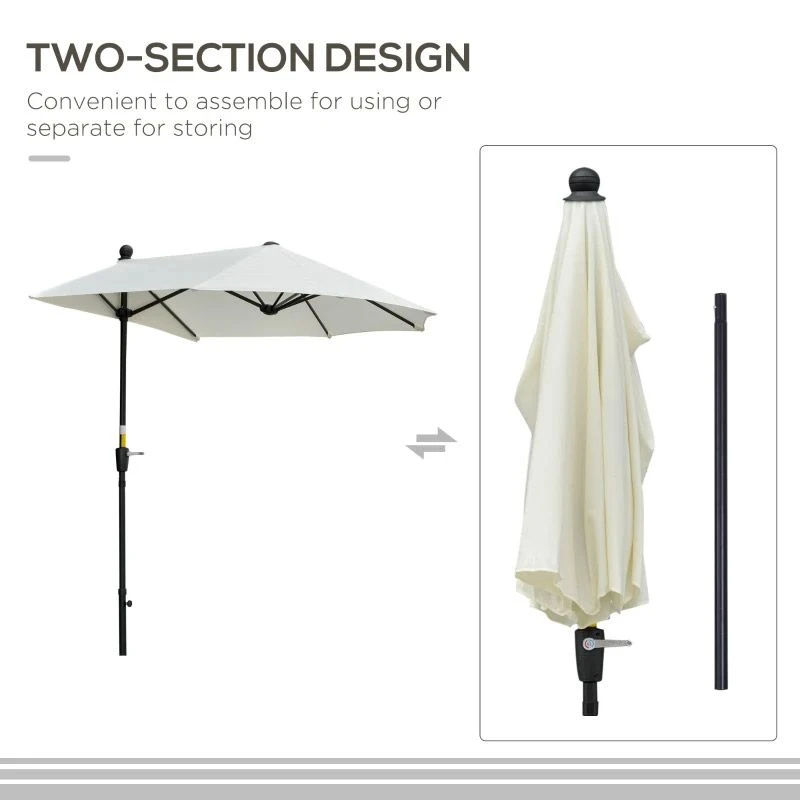 Outsunny 2m Half Balcony Parasol With Crank Handle & Base - Cream White - 84D-175CW - Image 7