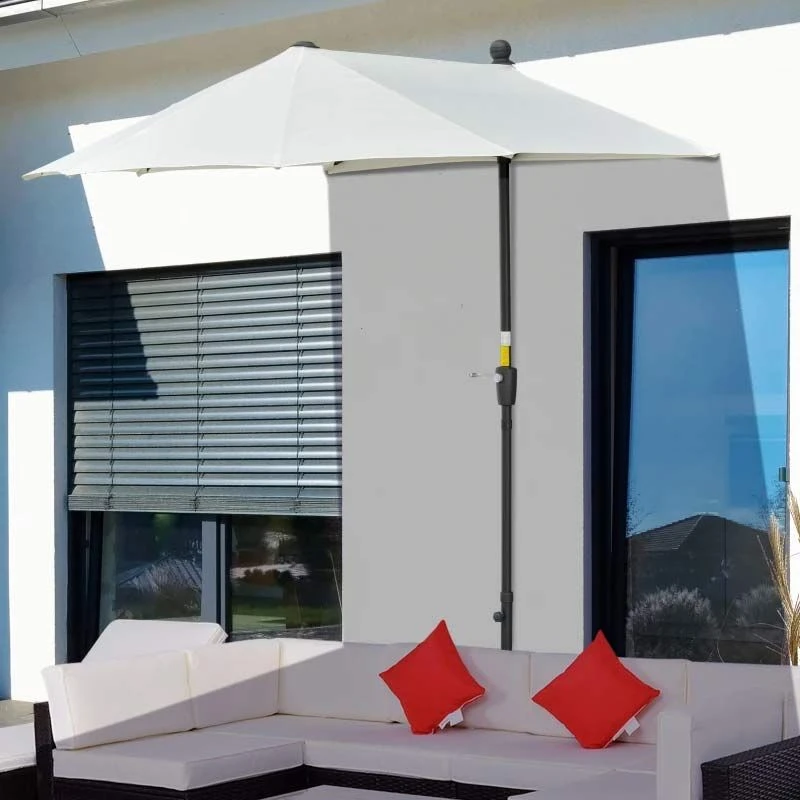 Outsunny 2m Half Balcony Parasol With Crank Handle & Base - Cream White - 84D-175CW - Image 3