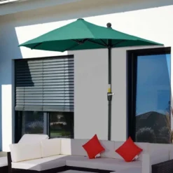 Outsunny 2m Half Balcony Parasol With Crank Handle & Base - Dark Green - 84D-175DG