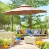 Outsunny 3m Cantilever Banana Parasol With LED Solar Lights, Crank, 8 Sturdy Ribs And Cross Base - Coffee - 84D-180CF