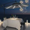 Outsunny 3m Cantilever Banana Parasol Hanging Umbrella With LED Solar Lights, Crank, 8 Sturdy Ribs And Cross Base - Grey - 84D-180GY