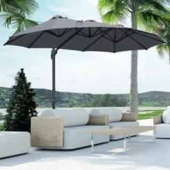 Outsunny 4.5m Large Double-Sided Rectangular Parasol With Crank Handle 360° Cross Base - Grey - 84D-183CG