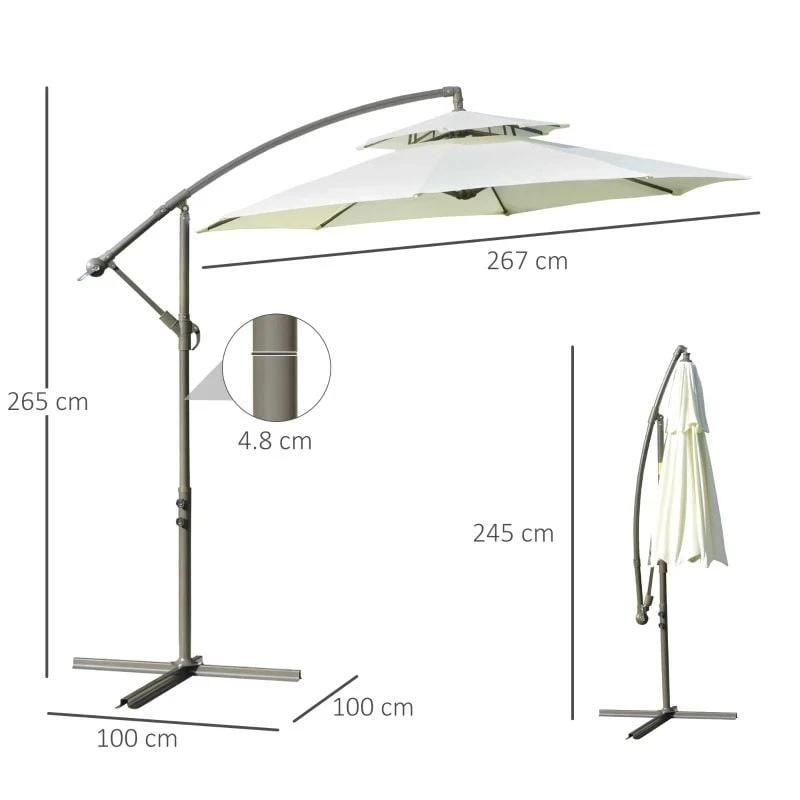 Outsunny 2.7m Banana Cantilever Parasol With Crank Handle And Cross Base - Beige - 84D-187BG - Image 9