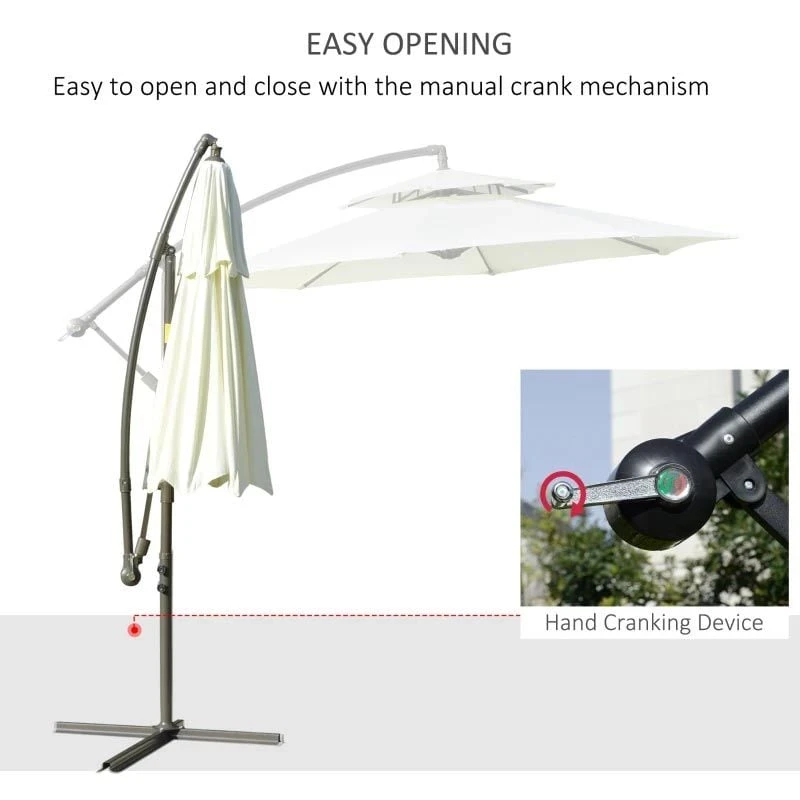 Outsunny 2.7m Banana Cantilever Parasol With Crank Handle And Cross Base - Beige - 84D-187BG - Image 8