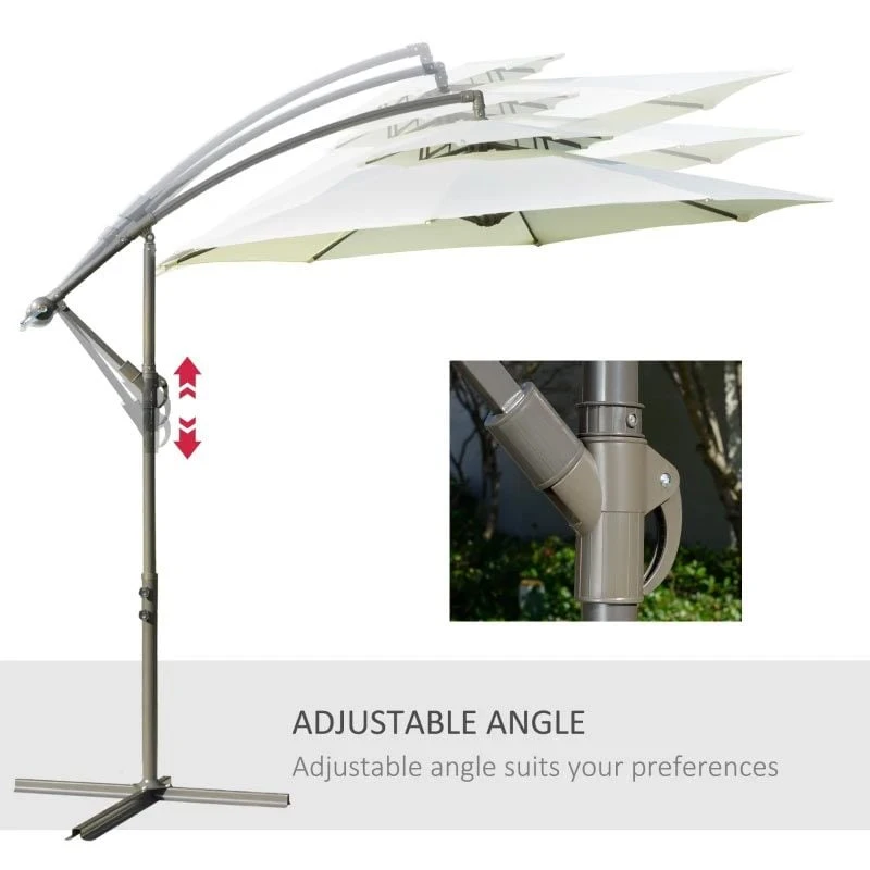 Outsunny 2.7m Banana Cantilever Parasol With Crank Handle And Cross Base - Beige - 84D-187BG - Image 7