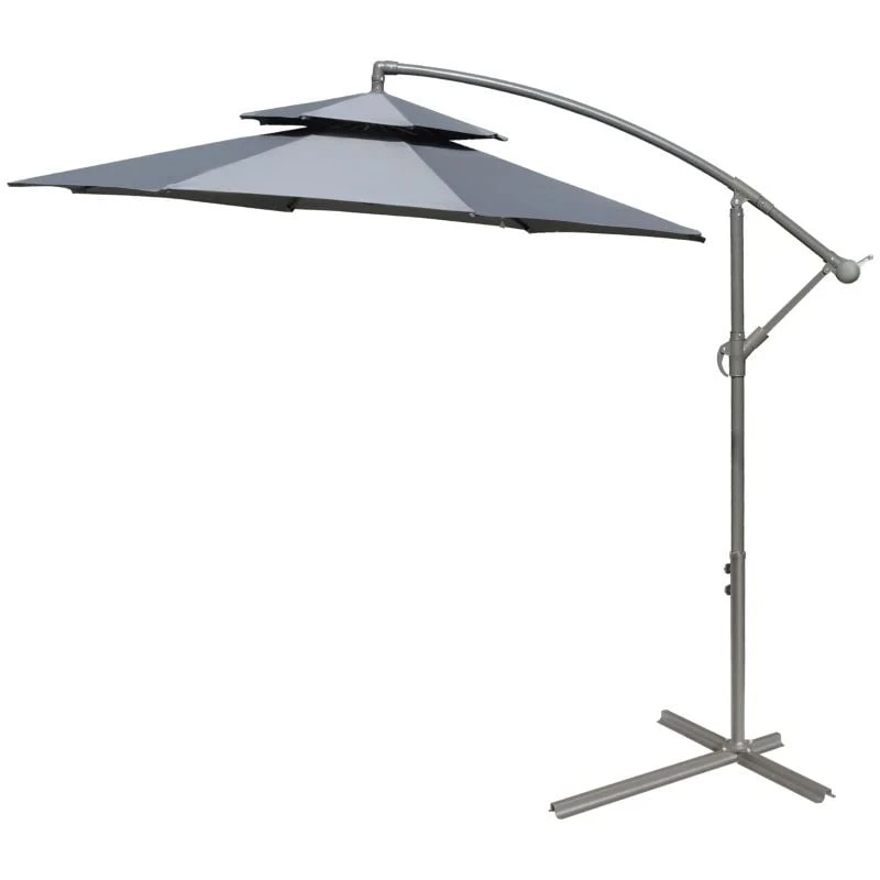 Outsunny 2.7m Banana Cantilever Parasol With Crank Handle And Cross Base - Dark Grey - 84D-187CG - Image 2