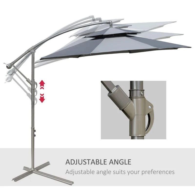 Outsunny 2.7m Banana Cantilever Parasol With Crank Handle And Cross Base - Dark Grey - 84D-187CG - Image 7