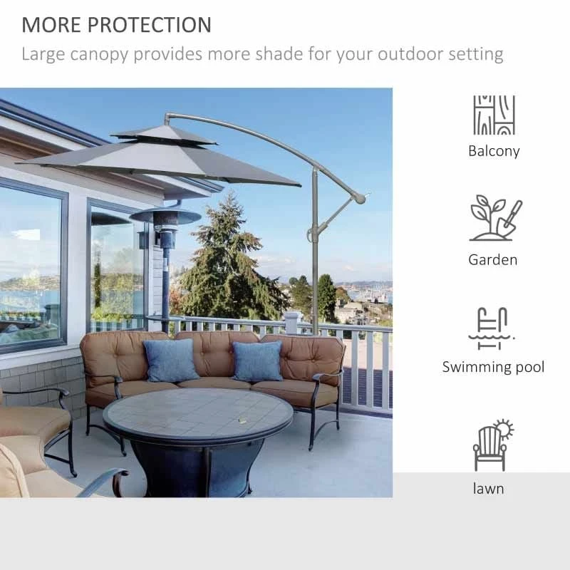 Outsunny 2.7m Banana Cantilever Parasol With Crank Handle And Cross Base - Dark Grey - 84D-187CG - Image 5