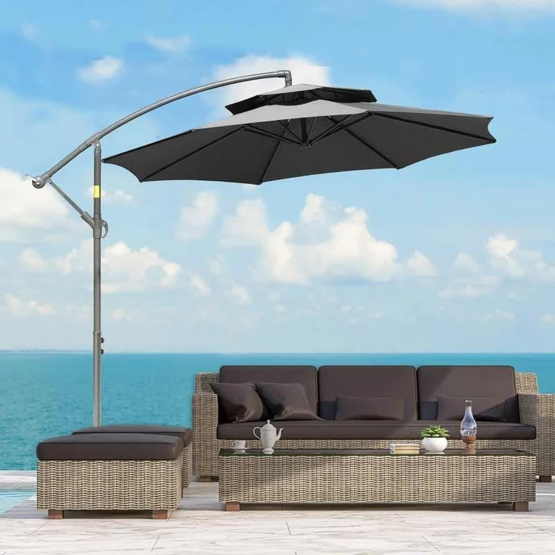 Outsunny 2.7m Banana Cantilever Parasol With Crank Handle And Cross Base - Dark Grey - 84D-187CG