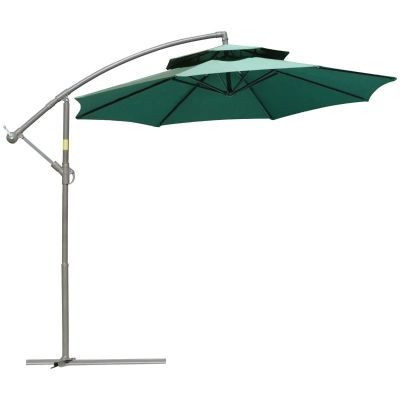 Outsunny 2.7m Banana Cantilever Parasol With Crank Handle And Cross Base - Green - 84D-187GN - Image 2