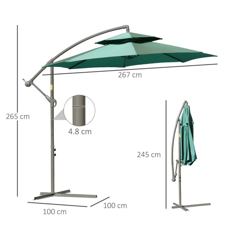 Outsunny 2.7m Banana Cantilever Parasol With Crank Handle And Cross Base - Green - 84D-187GN - Image 10