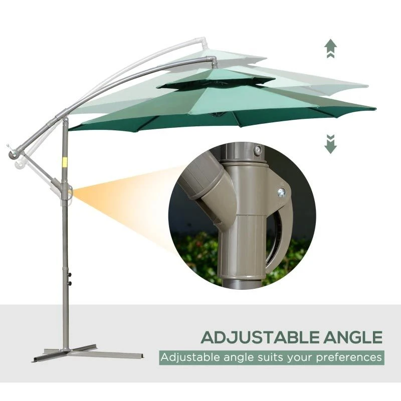 Outsunny 2.7m Banana Cantilever Parasol With Crank Handle And Cross Base - Green - 84D-187GN - Image 9