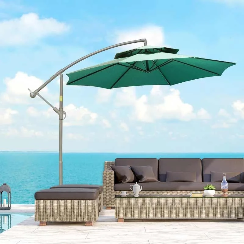 Outsunny 2.7m Banana Cantilever Parasol With Crank Handle And Cross Base - Green - 84D-187GN - Image 3