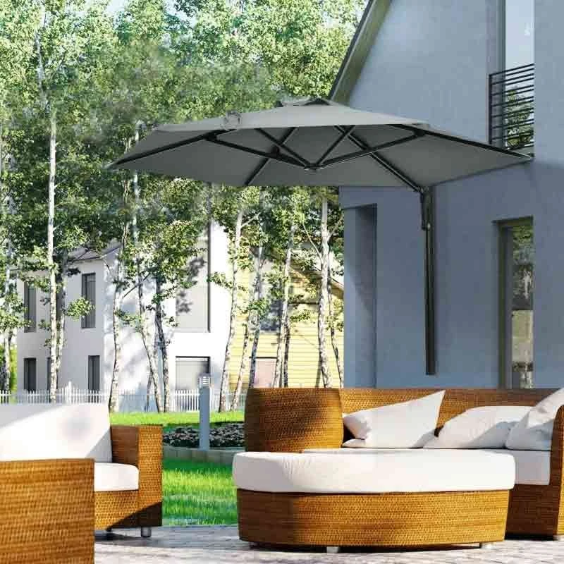 Outsunny Hand To Push Wall Mounted Parasol With 180° Rotatable Canopy - Grey - 84D-210V00GY - Image 10