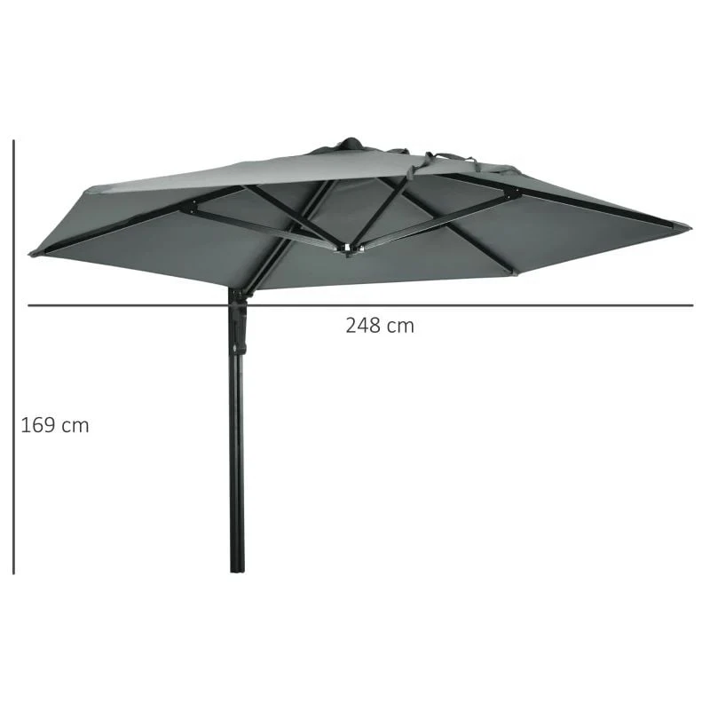 Outsunny Hand To Push Wall Mounted Parasol With 180° Rotatable Canopy - Grey - 84D-210V00GY - Image 9