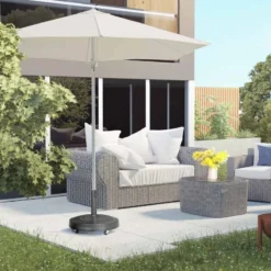 Outsunny 23.5kg Resin Parasol Base With Wheels And Retractable Handles - Black - 84D-213V00BK