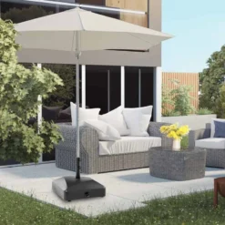 Outsunny Parasol Base Holder With Wheels And Brakes - Black - 84D-227V00BK